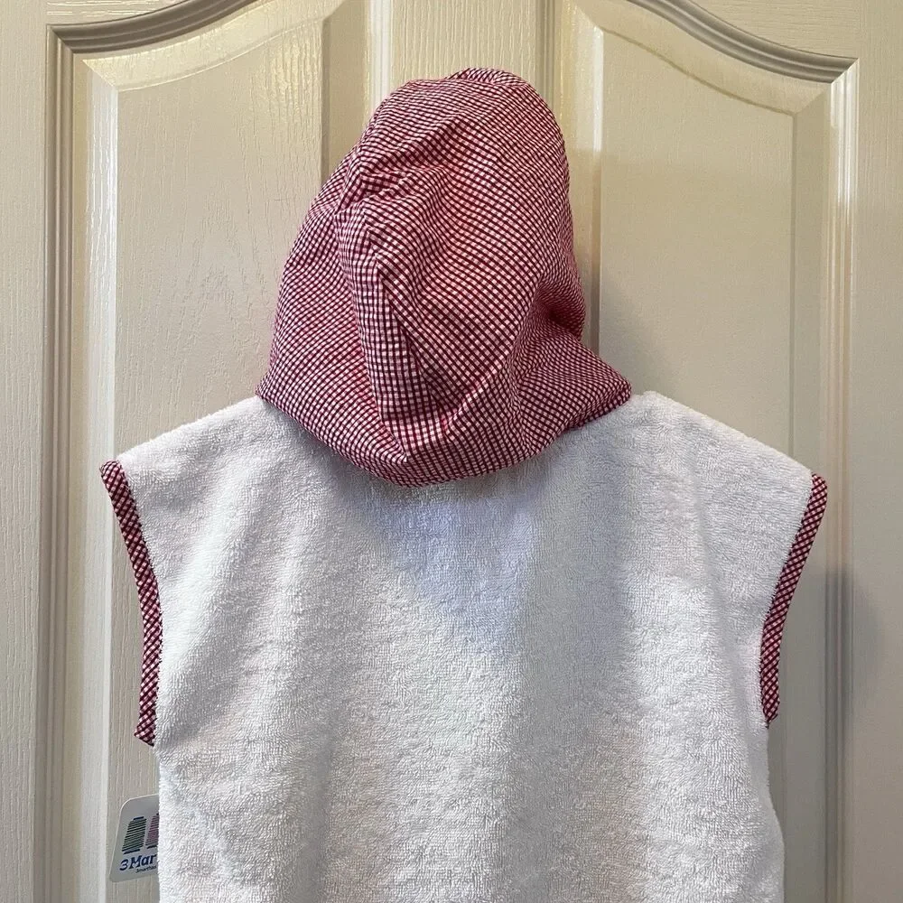 3 Marthas Hooded Terry Swim Cover Up White Red Gingham Seersucker Size 5-6 NWT